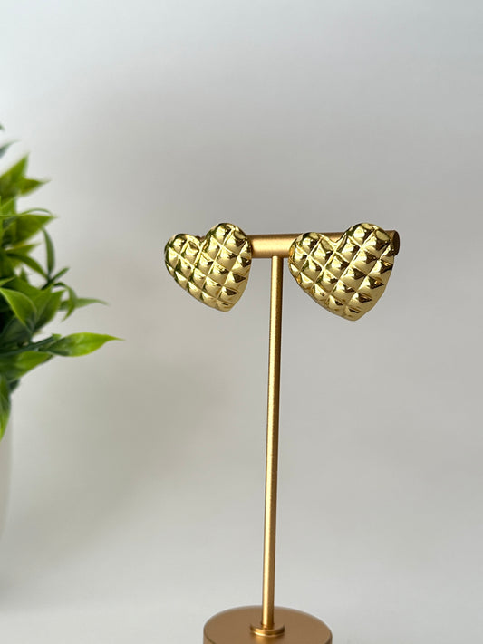 Quilted Heart Gold Plated Stud Earrings