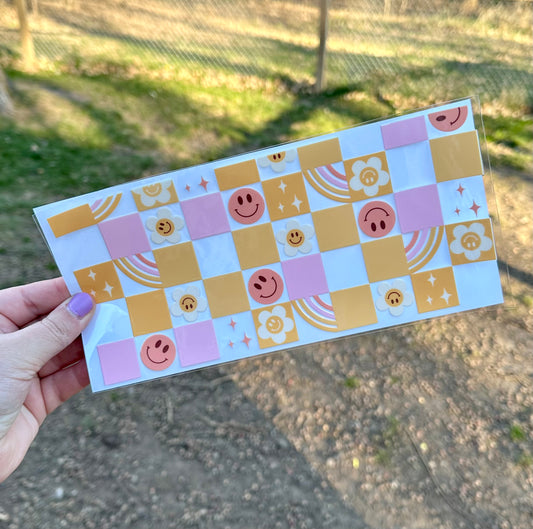 Groovy Checkered | UV DTF Can Cup Wrap | Ready to Apply