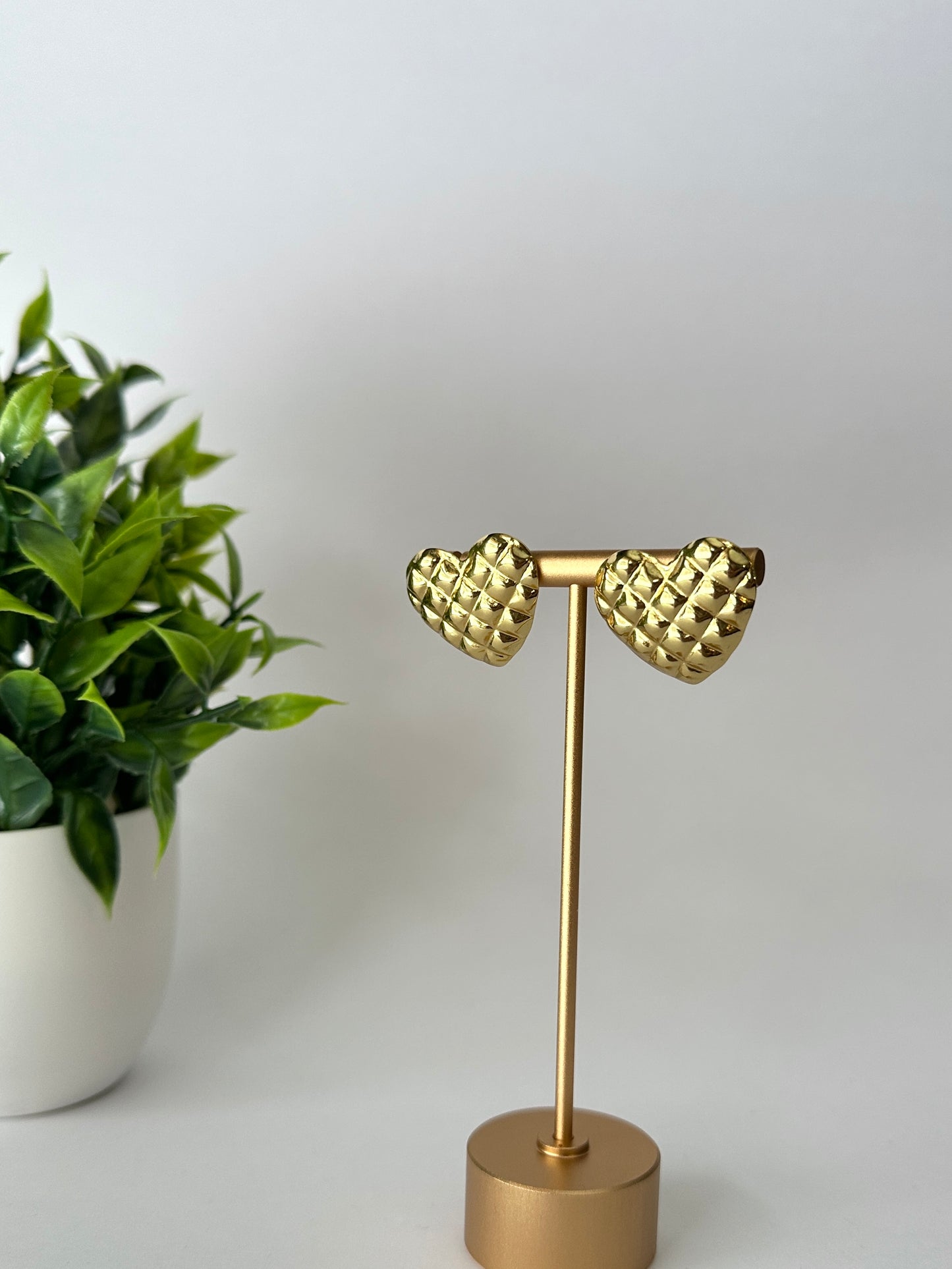 Quilted Heart Gold Plated Stud Earrings