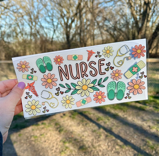 Nurse Floral Boho | UV DTF Can Cup Wrap | Ready to Apply