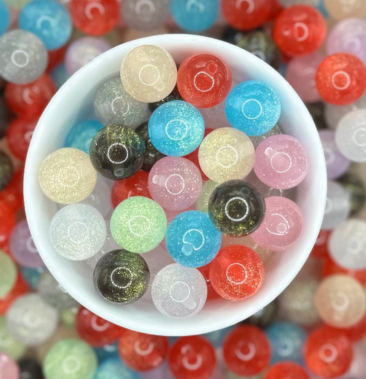 Fine Glitter 16mm 10pcs Mixed Colors Round Acrylic Beads