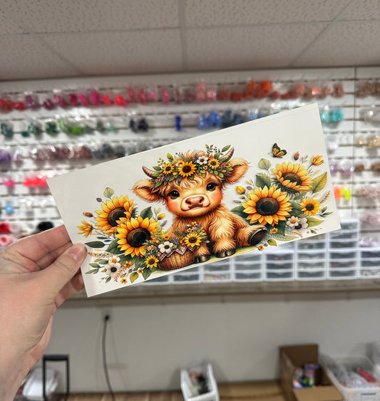 Highland Cow Sunflowers | UV DTF Can Cup Wrap - Ready to Apply