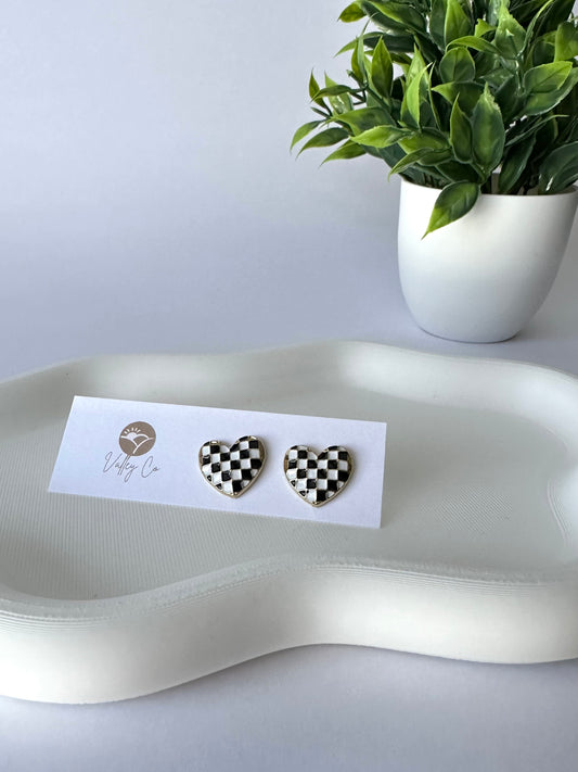 Checkered Hearts | Stud Earrings