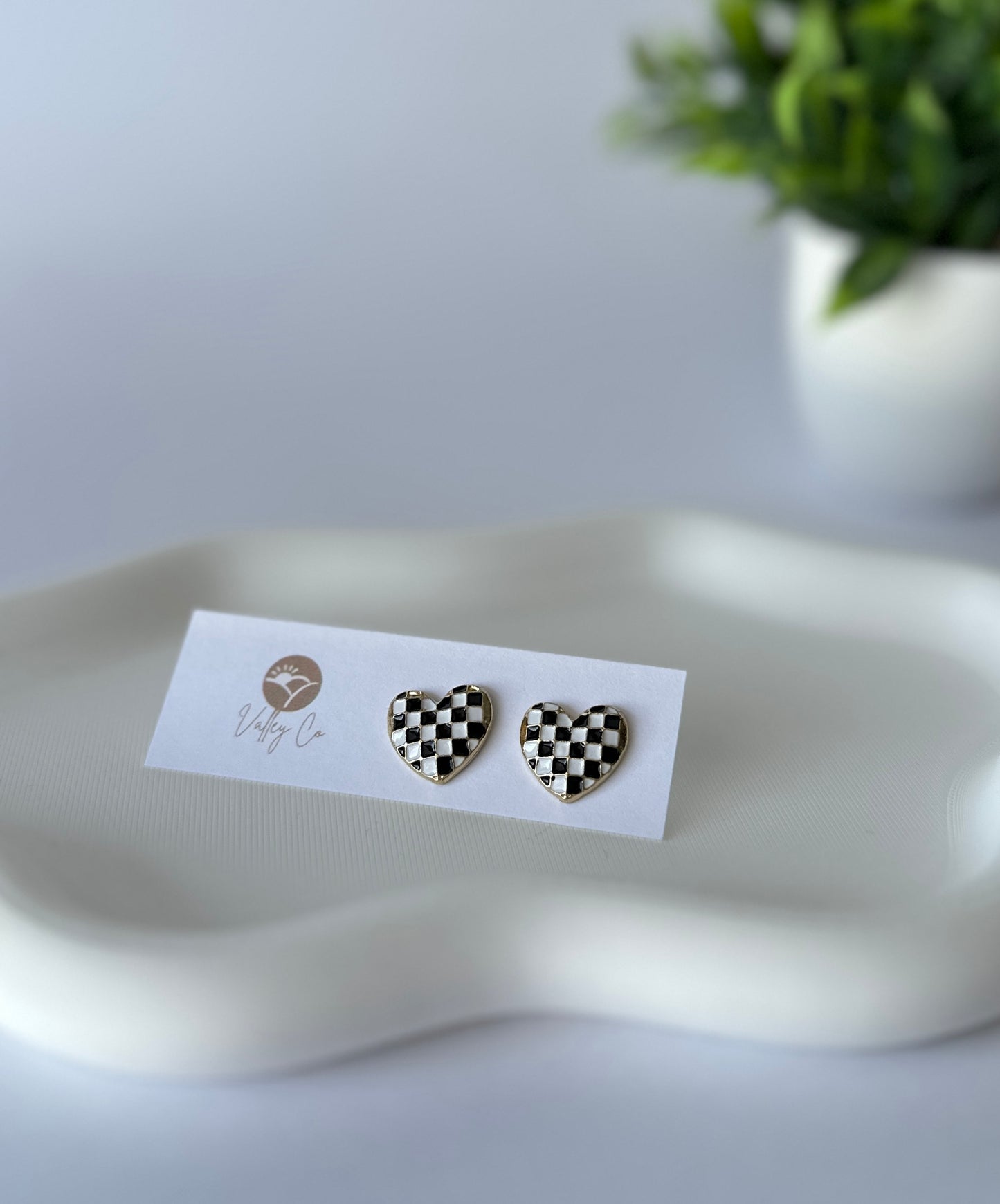 Checkered Hearts | Stud Earrings