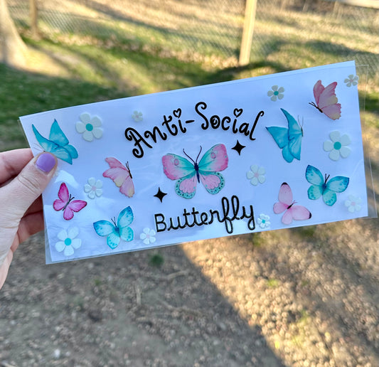Anti-Social Butterfly | UV DTF Can Cup Wrap | Ready to Apply