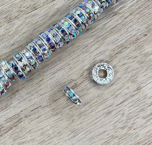 Large Hole 10mm AB Rhinestone Spacers