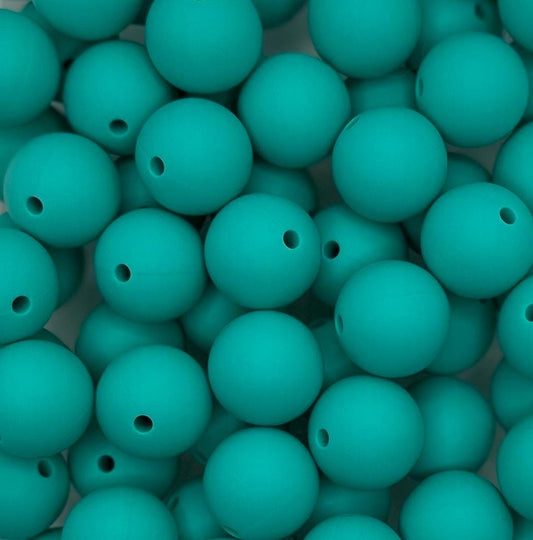 Teal Turquoise Solid 15mm Round Silicone Beads