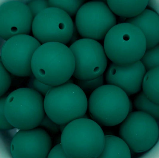 Emerald Green Solid 15mm Round Silicone Beads