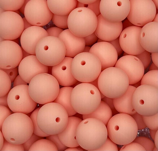 Peach Solid 15mm Round Silicone Beads