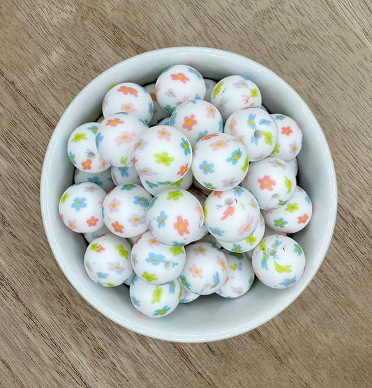 May Flowers 15mm Round Printed Silicone Beads