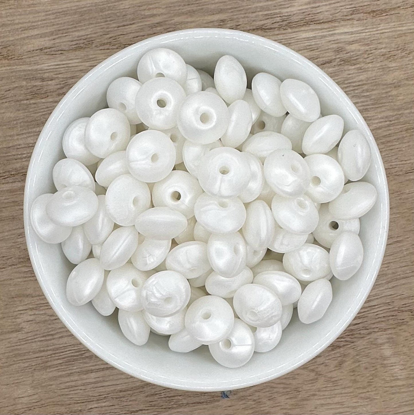 Pearl White Saucer Lentil 12mm Spacer Silicone Beads