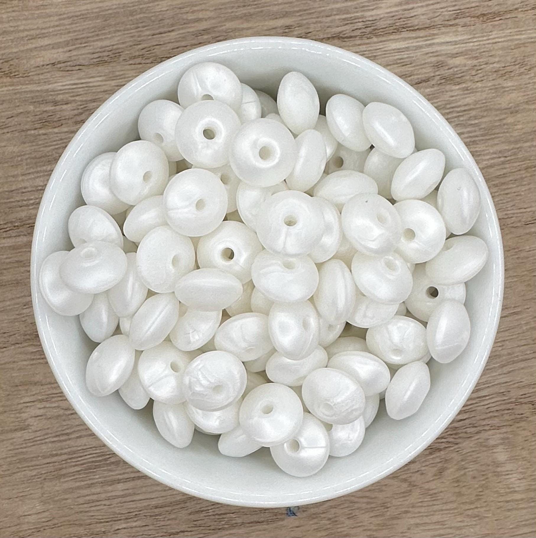 Pearl White Saucer Lentil 12mm Spacer Silicone Beads