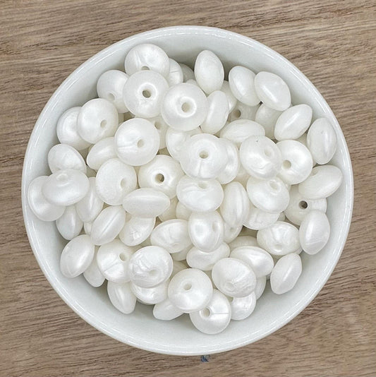 Pearl White Saucer Lentil 12mm Spacer Silicone Beads