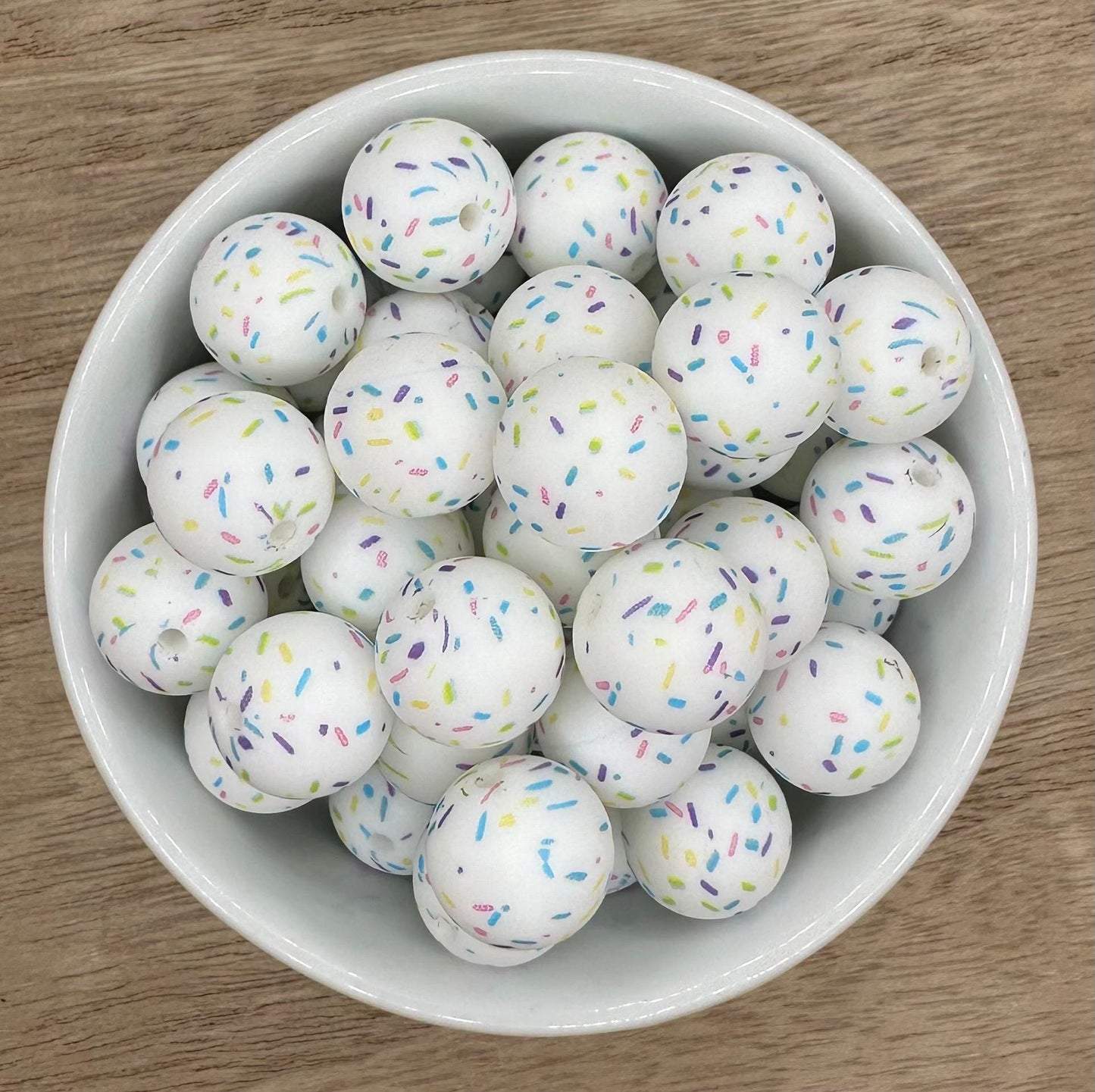 Sprinkles Print 15mm Round Silicone Beads