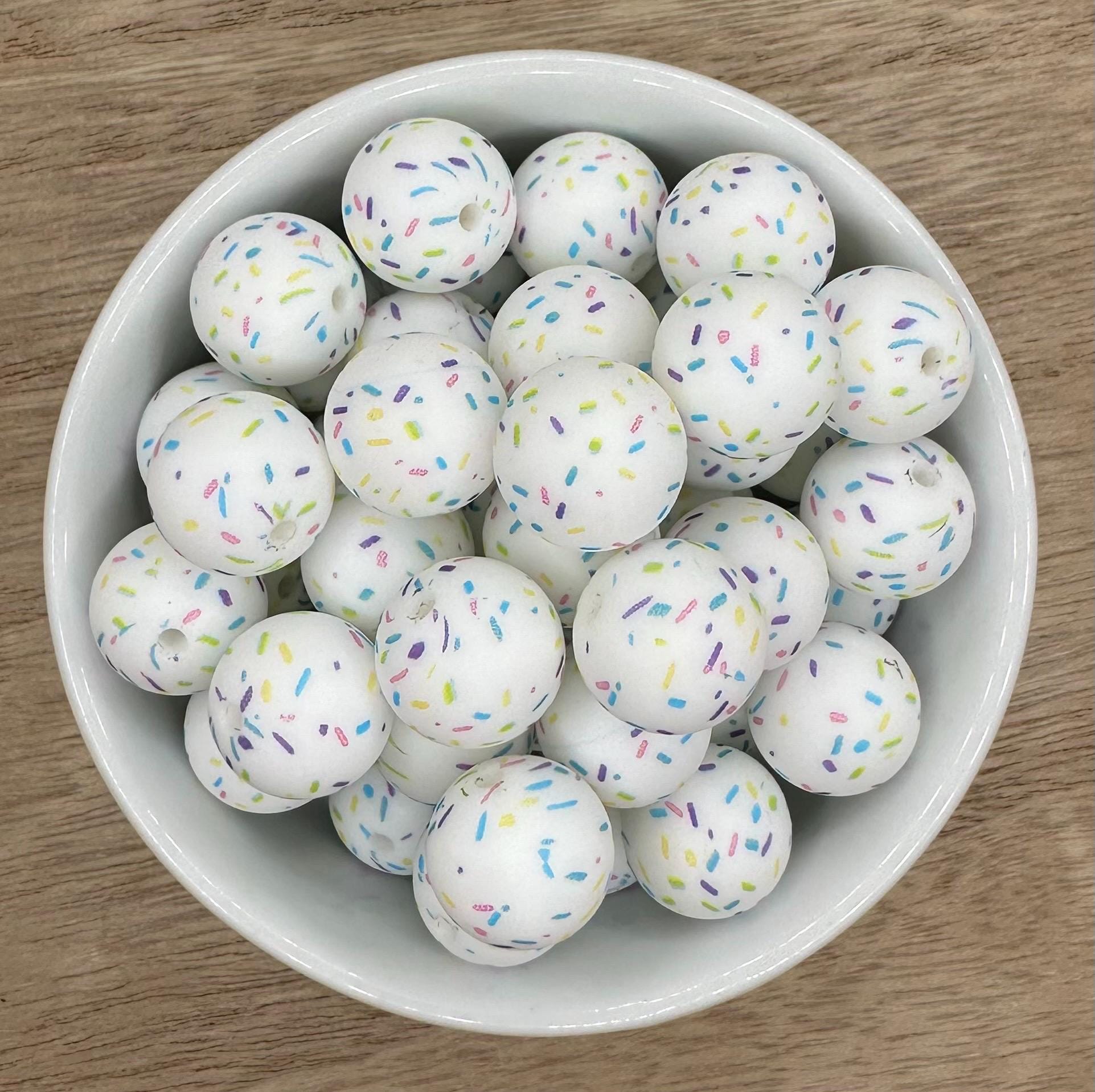 Sprinkles Print 15mm Round Silicone Beads