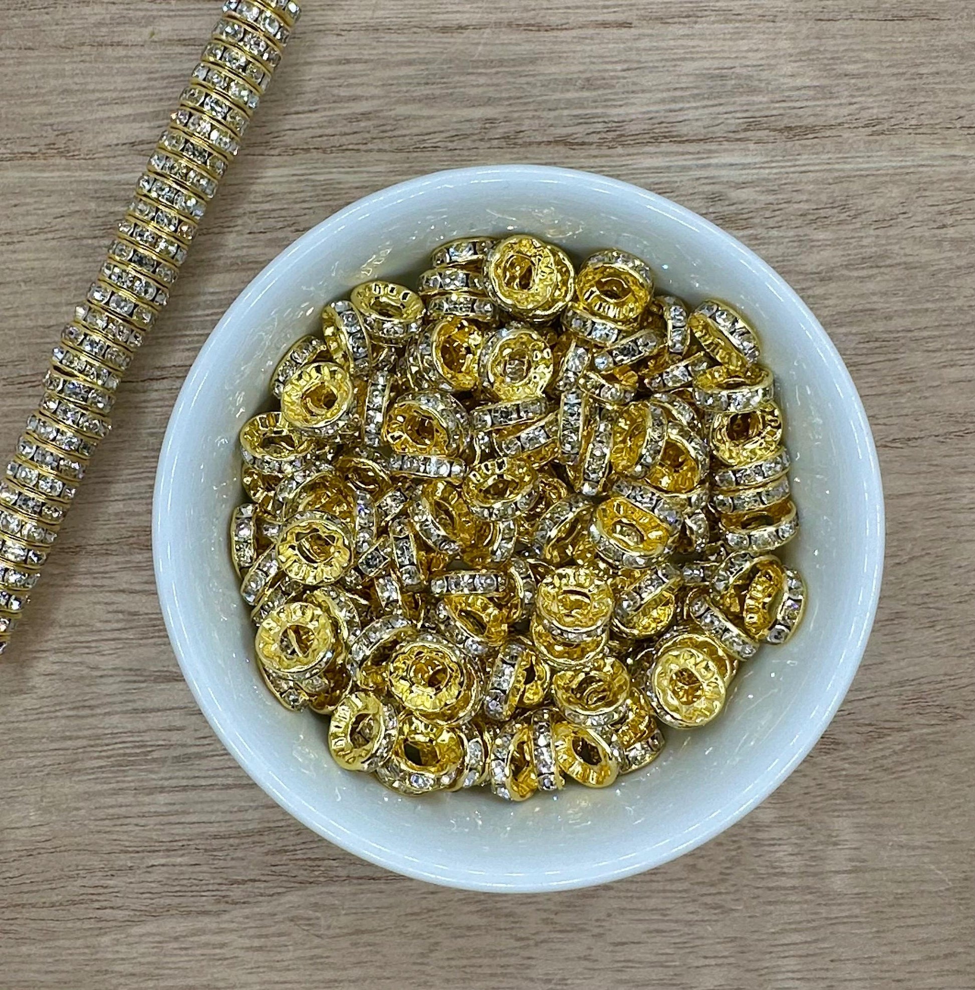 Gold 10mm Clear Rhinestone Large Hole Spacers