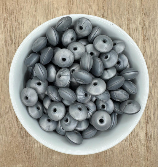 Silver Metallic Saucer Lentil 12mm Spacer Silicone Beads
