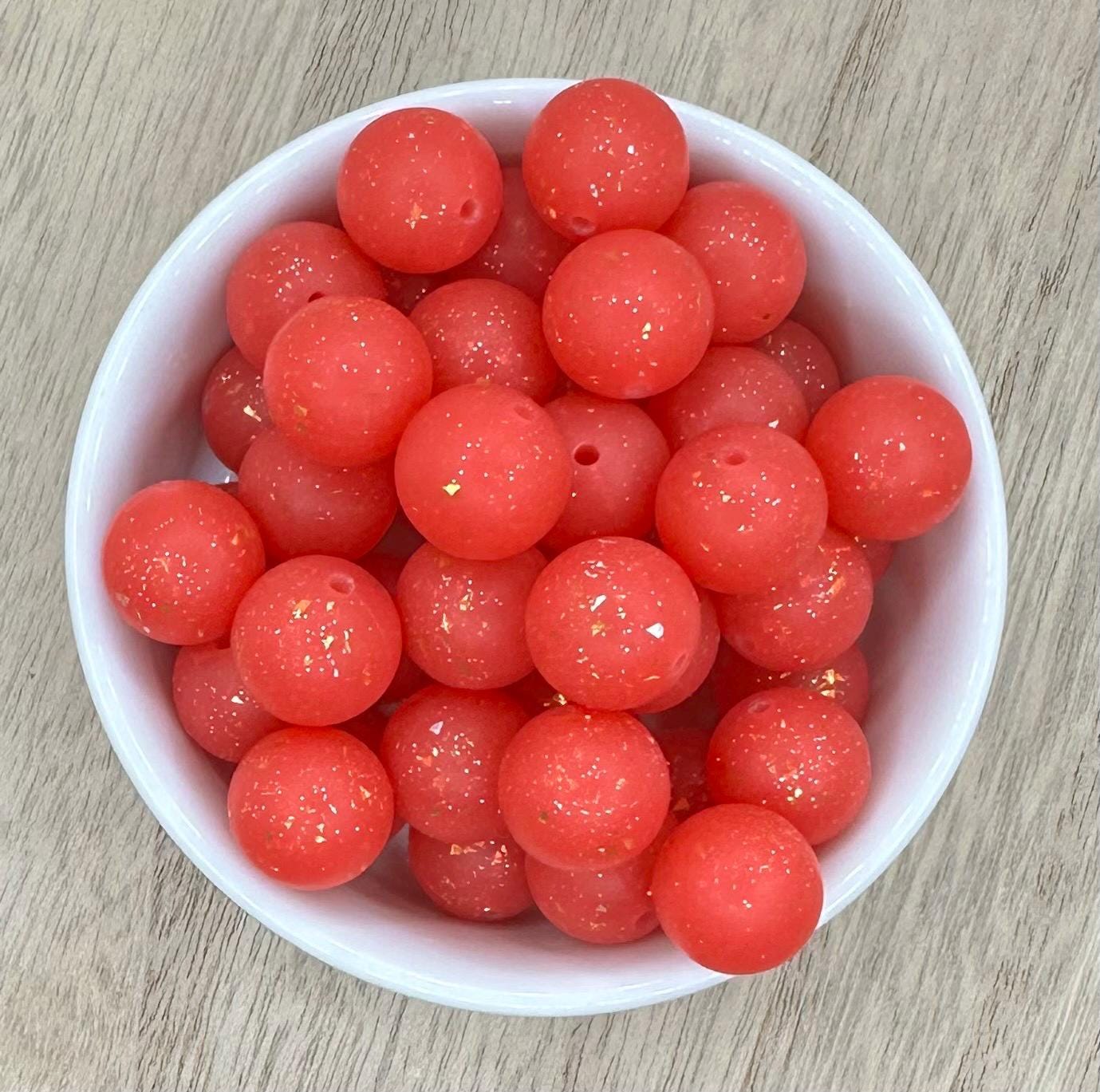 Red Glitter Round Silicone Beads