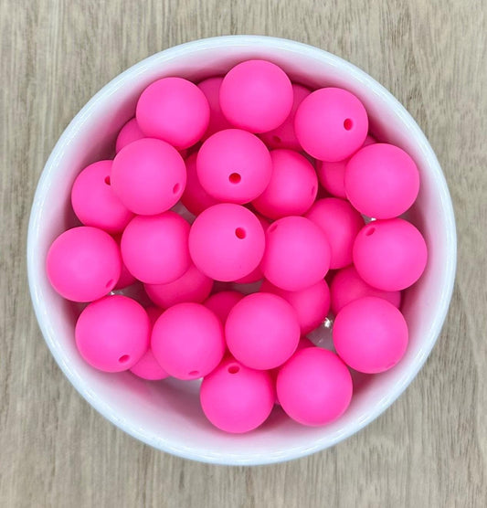 Bright Bubble Gum Pink 15mm Round Silicone Beads