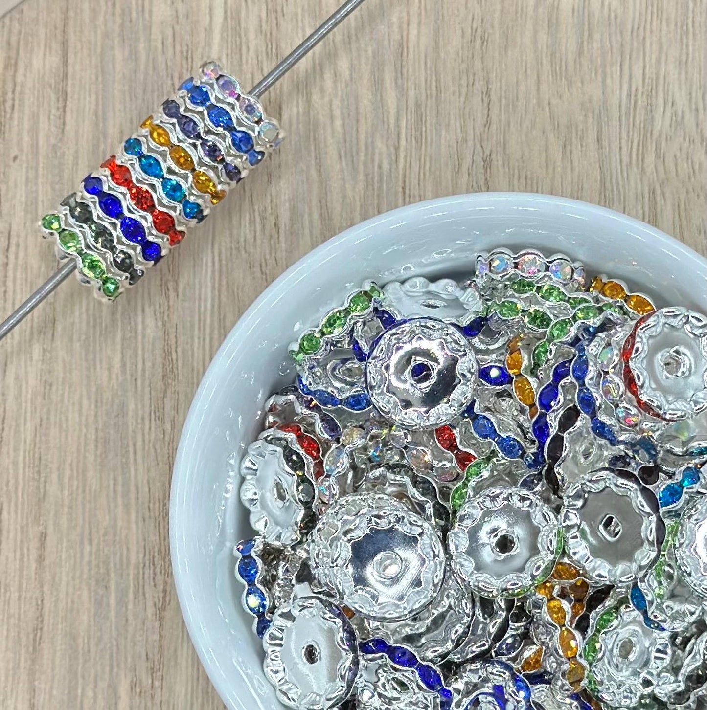 Rhinestone Wavy 15mm Mixed Colors Spacers