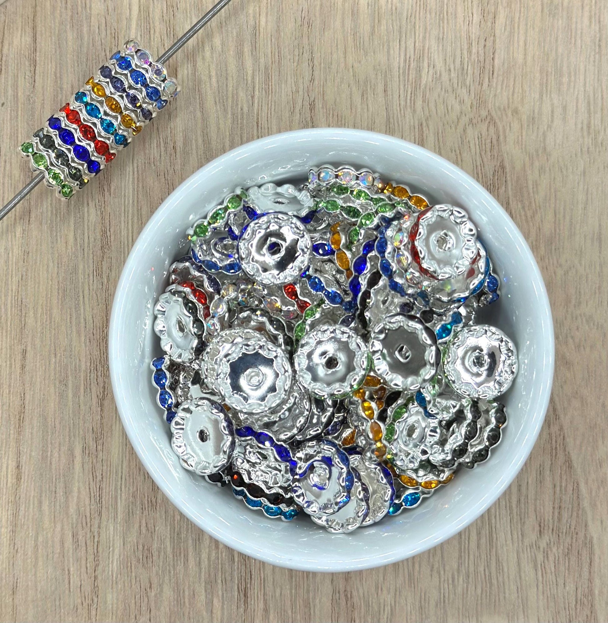 Rhinestone Wavy 15mm Mixed Colors Spacers