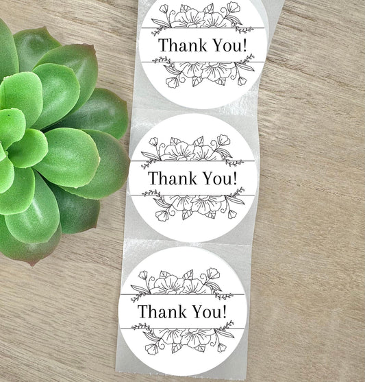 Thank You Dainty Floral Boarder Stickers, Round 2in Business Packing Stickers