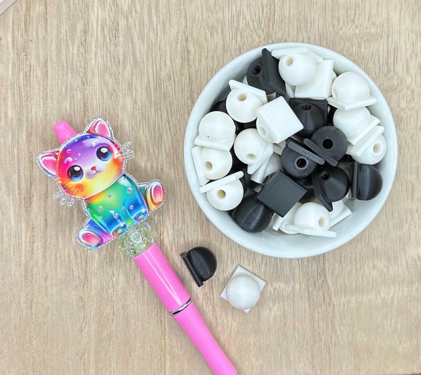 Beads for Acrylic Flatbacks 5 Pack | 3D Printed | Customizable Pen Accessories | Silicone Bead Pen Add-Ons