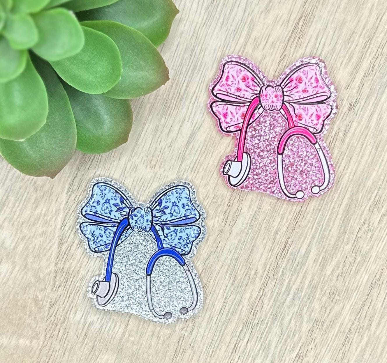 Stethoscope Bow Pink or Blue | Acrylic Flat Back Planar