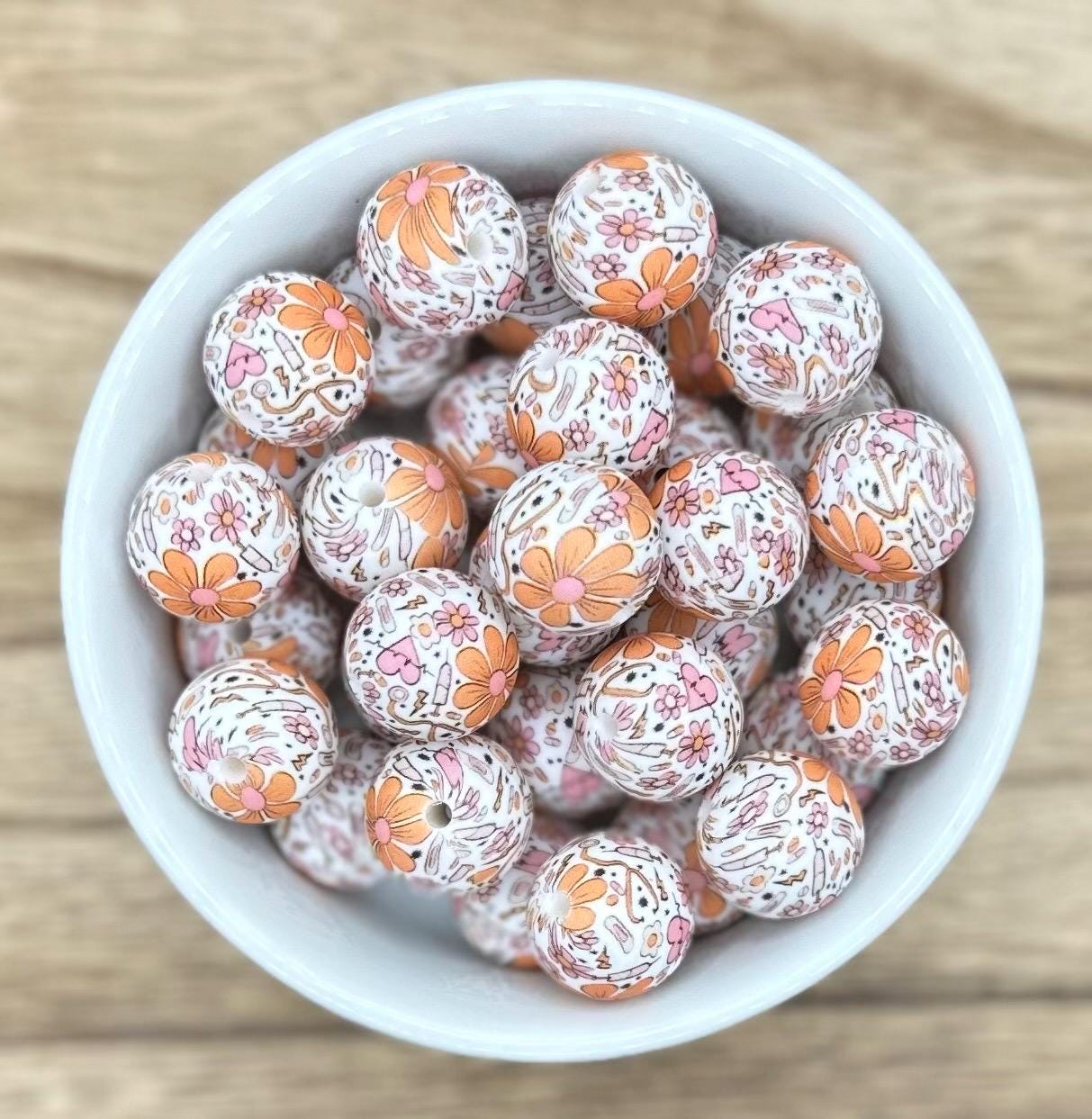 Nursing Healthcare Boho Print 15mm Round Silicone Beads