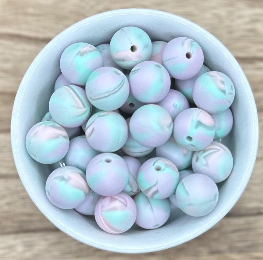 North Pole Sky Print 15mm Round Silicone Beads