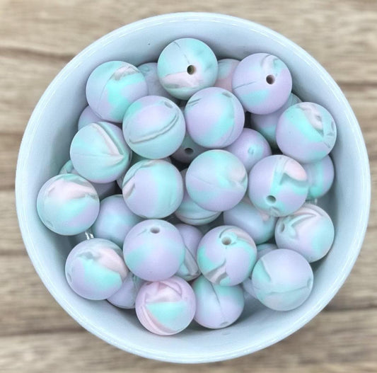 North Pole Sky Print 15mm Round Silicone Beads