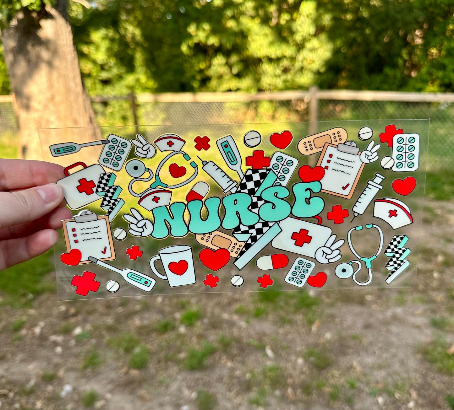 Nurse Checkered Retro Healthcare UV DTF Can Cup Wrap - Ready to Apply