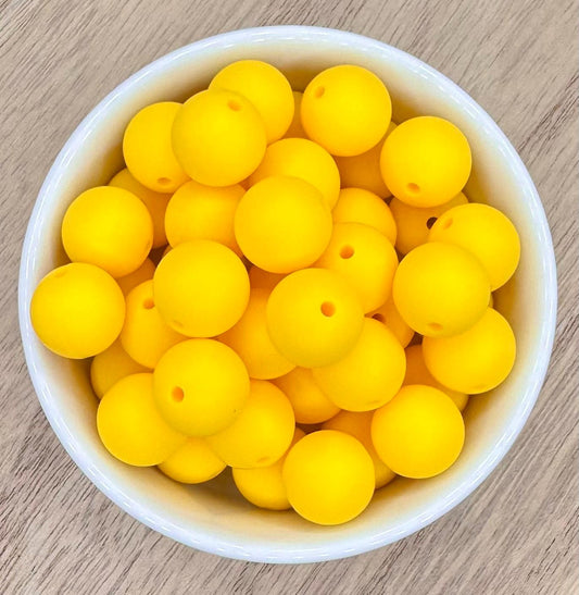 Bright Yellow Solid 15mm Round Silicone Beads