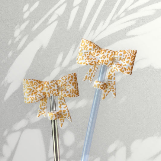 Gold Safari Print Silicone Bow Straw Topper | Cute Tumbler Accessory | Reusable Dust Cover for Cups & Straws