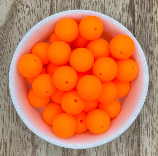 Highlighter Orange | Neon 15mm Round Silicone Beads