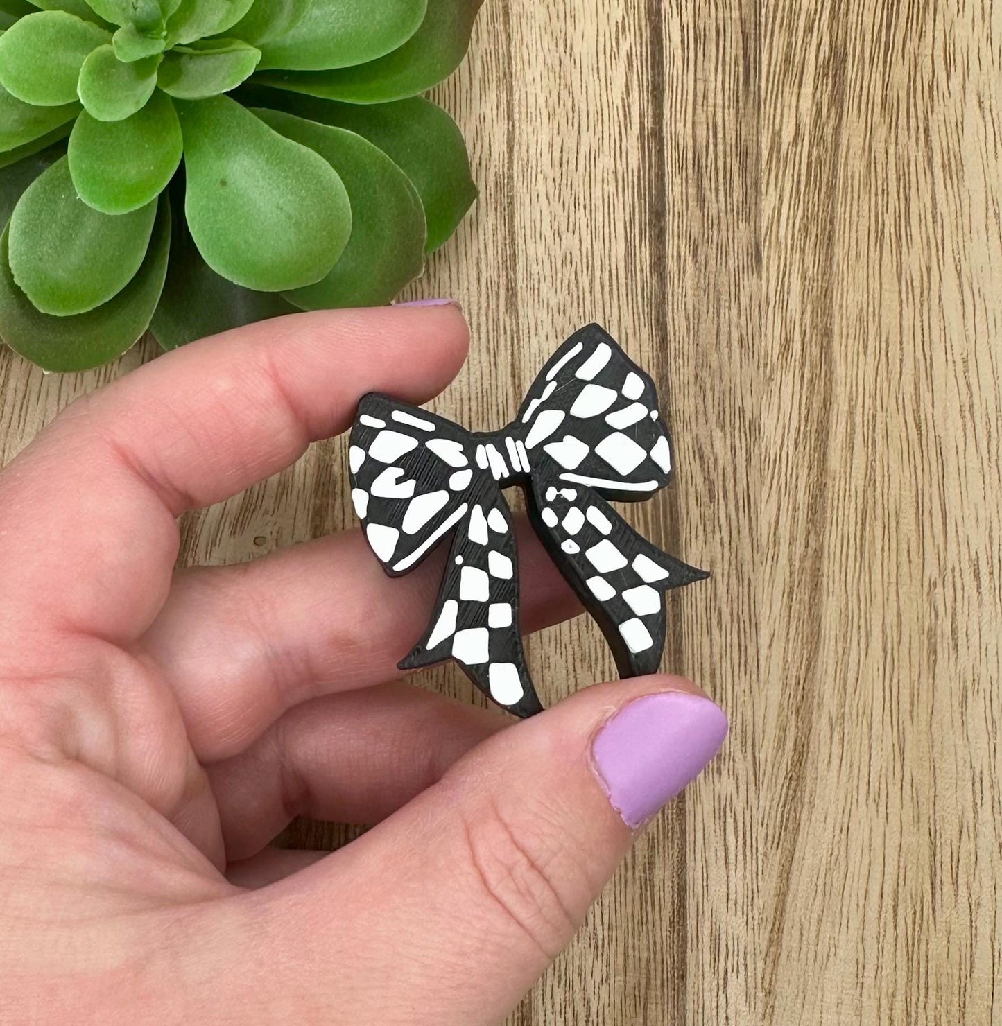 Checkered Bow Straw Charm "Topper"
