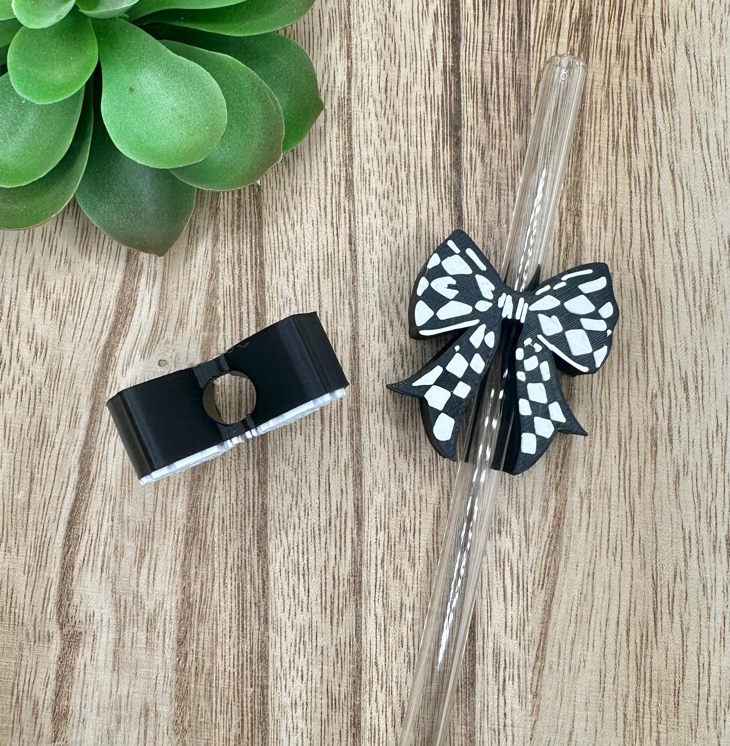 Checkered Bow Straw Charm "Topper"