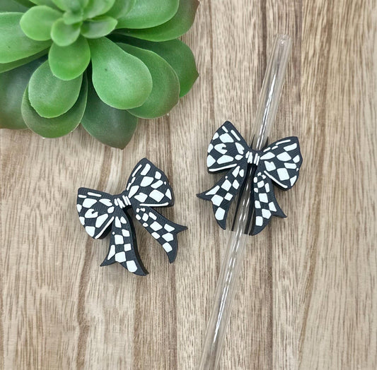 Checkered Bow Straw Charm "Topper"
