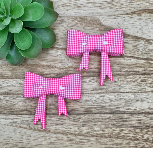 Small Print Gingham Pink Bow Focal/Straw Topper: Food-Grade Silicone Dust Cover