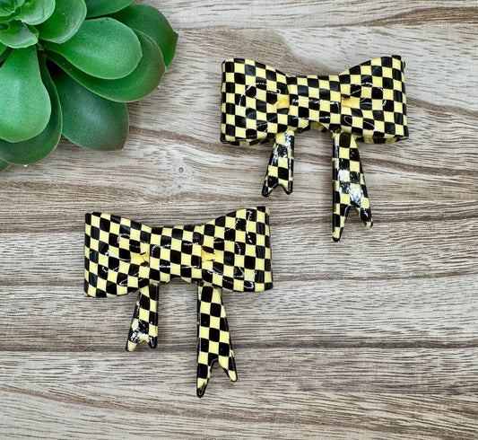 Yellow Checker Glossy Bow Focal/Straw Topper: Food-Grade Silicone Dust Cover